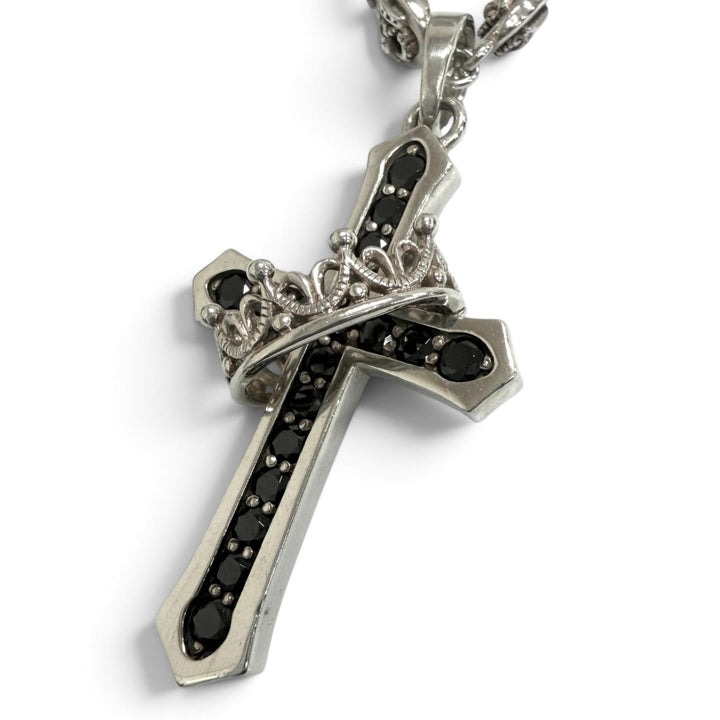 美品□Justin Davis ジャスティンデイビス SPJ122-1 2 BLK/SNJ120 2 50 SV925 ジルコニア CROSS with CROWN/STONE ネックレス 重量44.5g