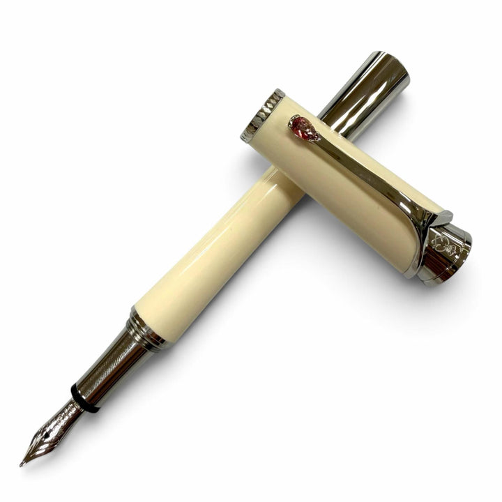 極美品▼モンブラン ミューズ エディション プリンセス グレース ドゥ モナコ ピンクトパーズ 14K カートリッジ式 万年筆 アイボリー