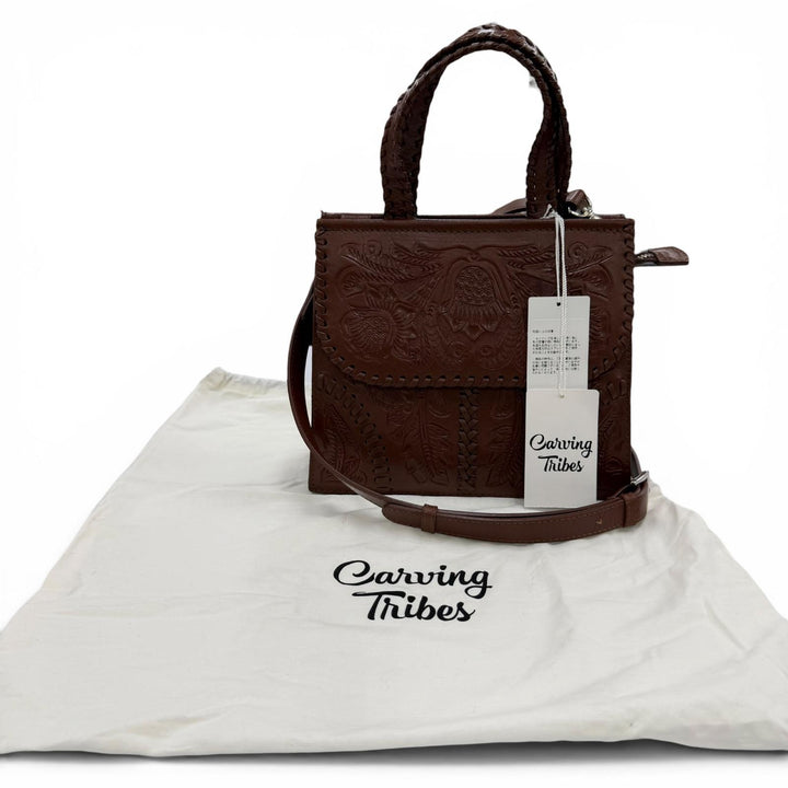 未使用品☆Carving Tribes カービングトライブス GRACE CONTINENTAL Mini satchel レザー 2WAY ショルダーバッグ ハンドバッグ ブラウン