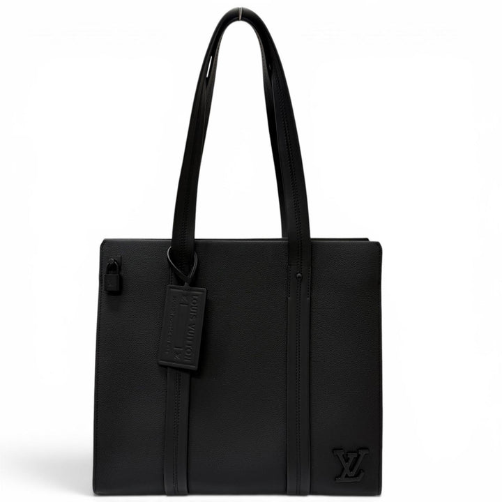 極美品□LOUIS VUITTON ルイヴィトン M57308 LV・アエログラム テイクオフ レザー トートバッグ ブラック スペイン製 メンズ A4収納◎