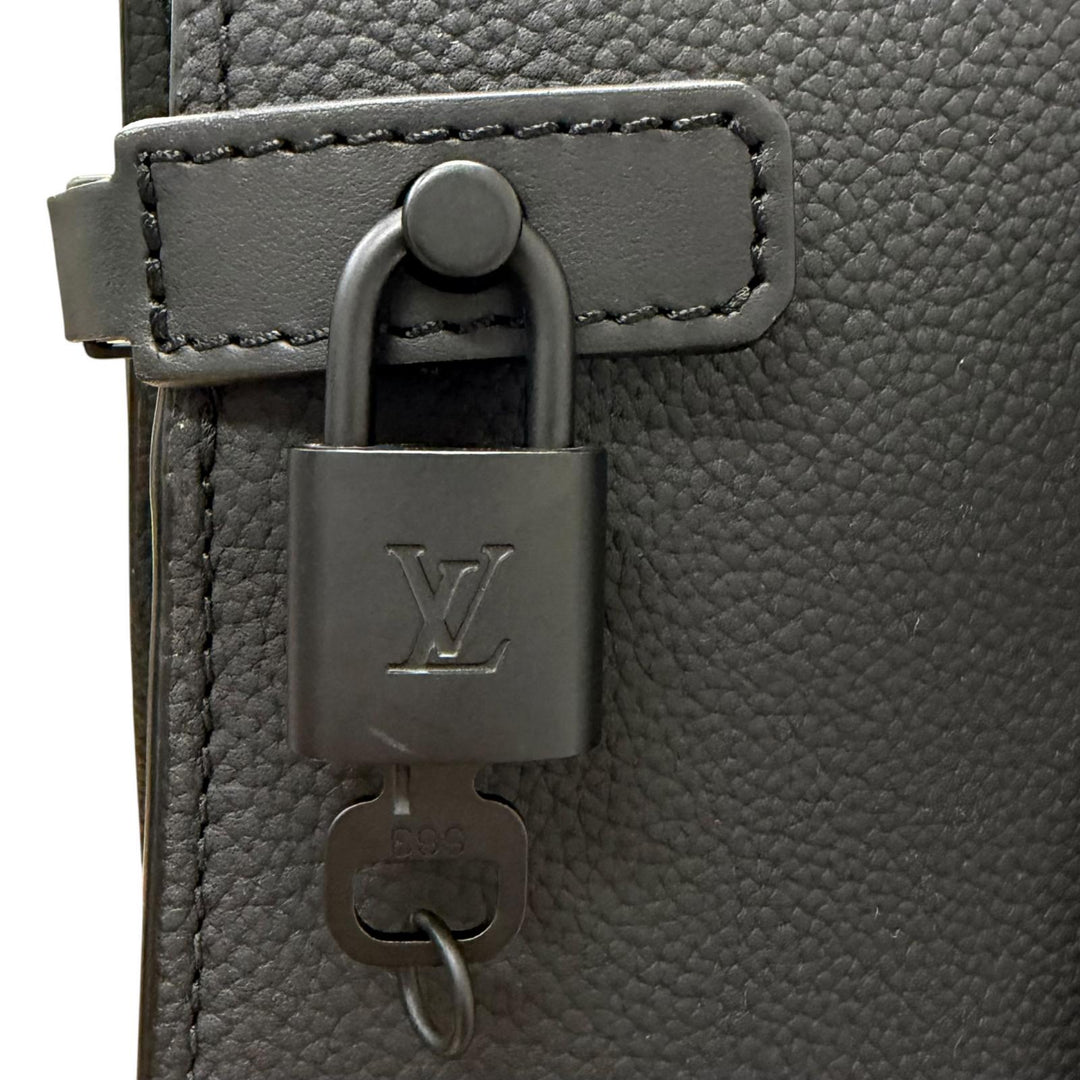極美品□LOUIS VUITTON ルイヴィトン M57308 LV・アエログラム テイクオフ レザー トートバッグ ブラック スペイン製 メンズ A4収納◎