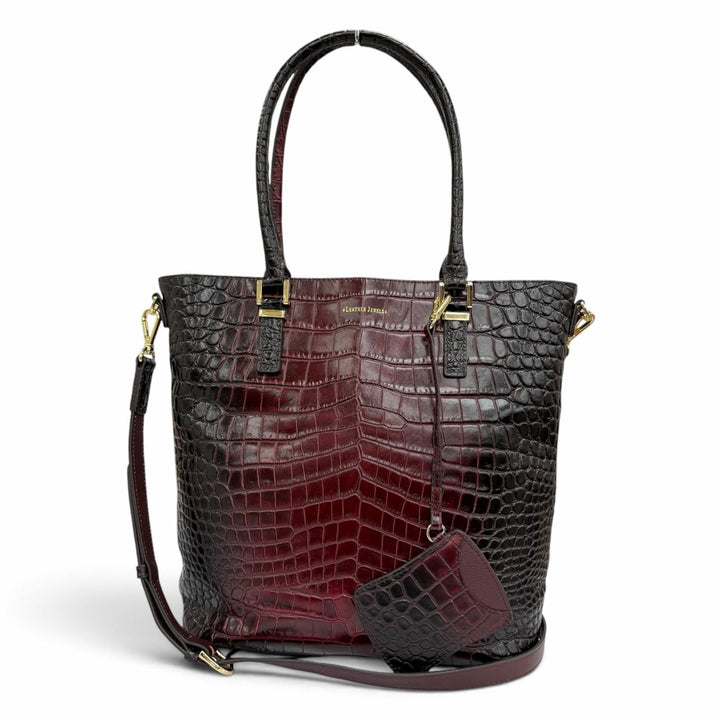 極美品☆LEATHER JEWELS レザージュエルズ クロコエンボス パスケース付 2WAY レザー ショルダーバッグ トートバッグ ボルドー 保存袋付