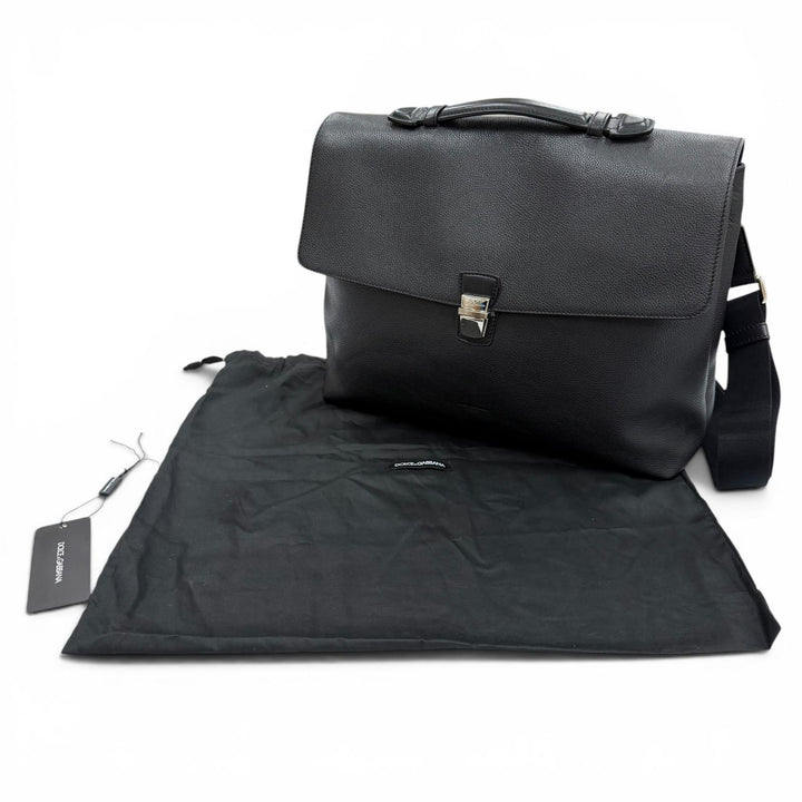 極美品▼DOLCE&amp;GABBANA ドルチェ＆ガッバーナ BM1826 レザー 緩衝材入りポケット 2WAY ビジネスバッグ ブリーフケース ブラック 保存袋付
