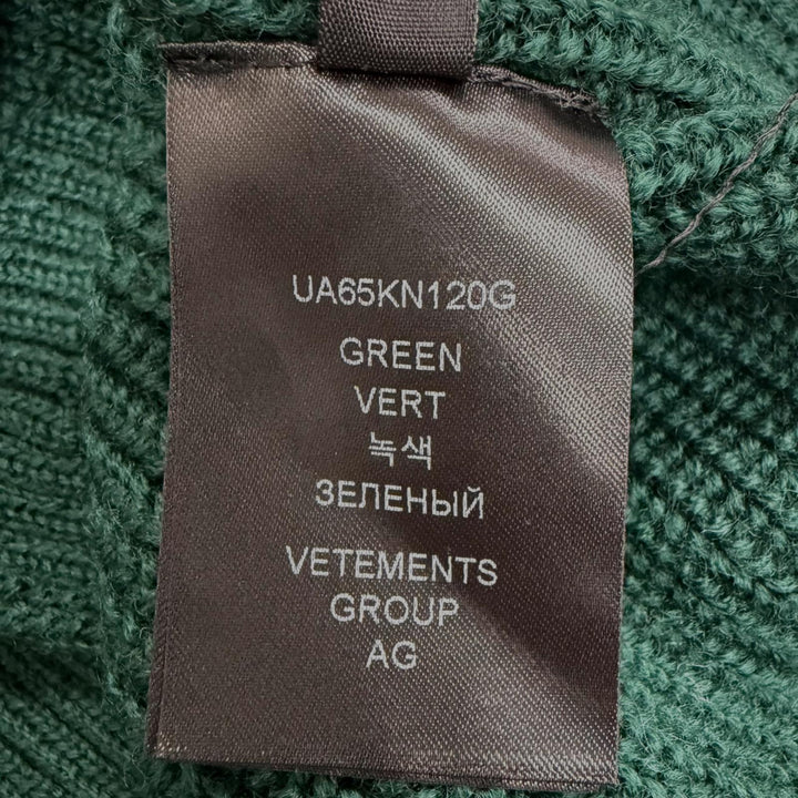 未使用品□VETEMENTS ヴェトモン UA65KN120G バージンウール100% デストロイド Vネック ニット セーター グリーン S イタリア製 メンズ