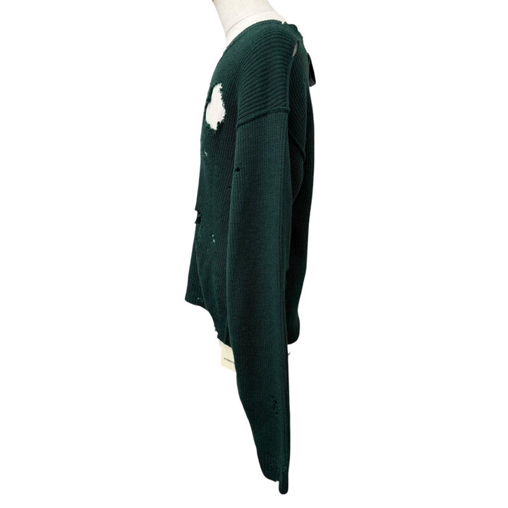 未使用品□VETEMENTS ヴェトモン UA65KN120G バージンウール100% デストロイド Vネック ニット セーター グリーン S イタリア製 メンズ