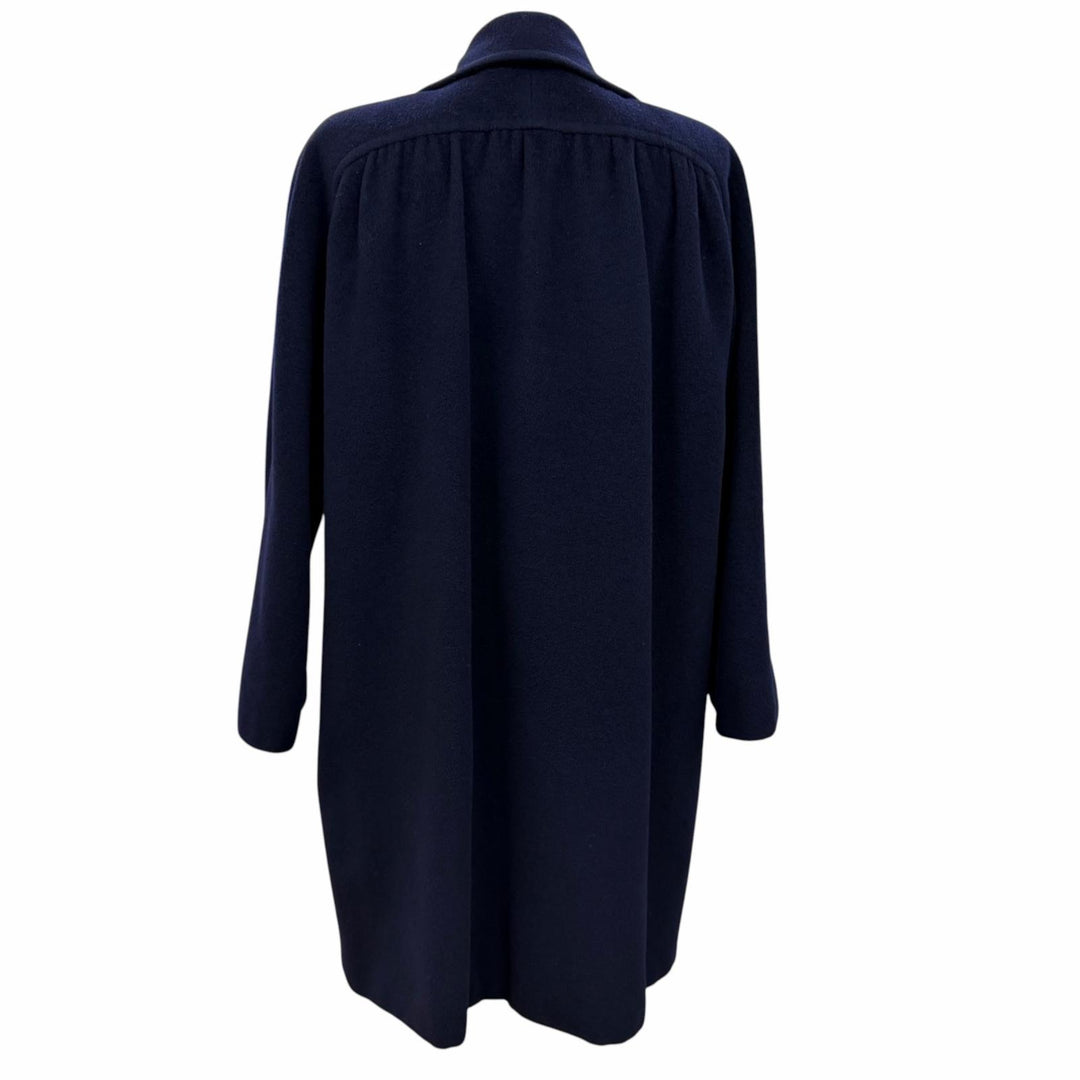 美品☆Herno ヘルノ ヴィンテージ ウール カシミヤ 裏地総柄 シルク100％ Aラインコート ダークネイビー IT 42 イタリア製 レディース