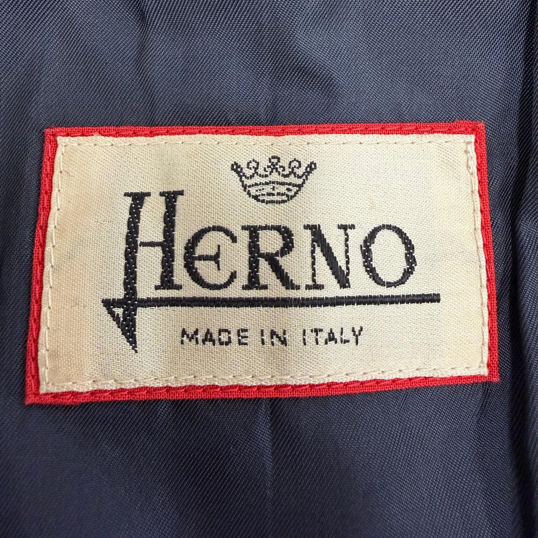 美品☆Herno ヘルノ ヴィンテージ ウール カシミヤ 裏地総柄 シルク100％ Aラインコート ダークネイビー IT 42 イタリア製 レディース