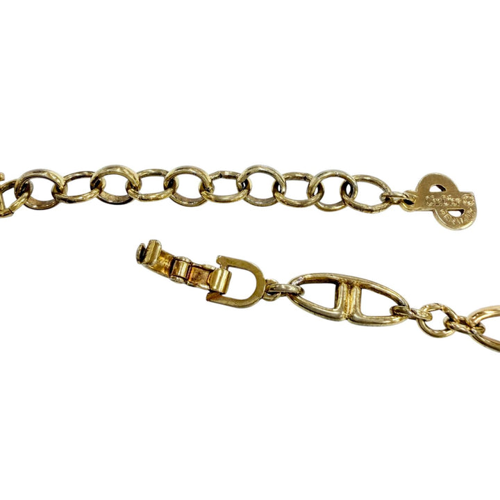 美品☆Christian Dior クリスチャンディオール ヴィンテージ メタル CDロゴ チェーン チョーカー ネックレス ゴールド レディース