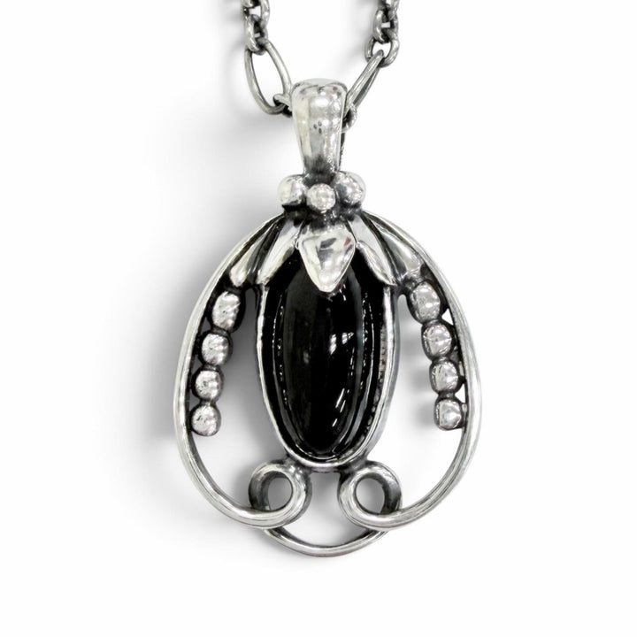 美品△Georg Jensen ジョージジェンセン 925 オニキス 1990 イヤーペンダント ネックレス Tバー ブラックアゲート シルバー 重量115.7g