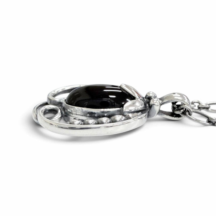 美品△Georg Jensen ジョージジェンセン 925 オニキス 1990 イヤーペンダント ネックレス Tバー ブラックアゲート シルバー 重量115.7g