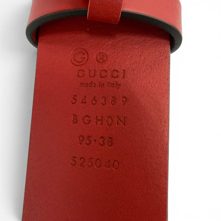 極美品☆GUCCI グッチ 546389 インターロッキングG レザー ベルト レッド シルバー金具 95/38 イタリア製 レディース メンズ 保存袋付き