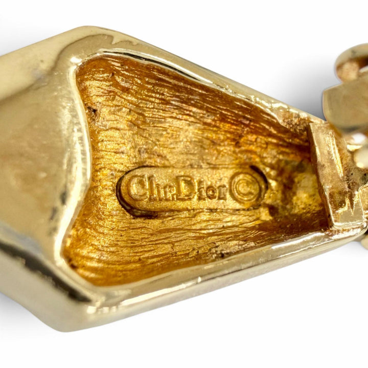 美品△Christian Dior クリスチャンディオール ヴィンテージ オニキス ラインストーン ジオメトリック イヤリング ゴールド ブラック