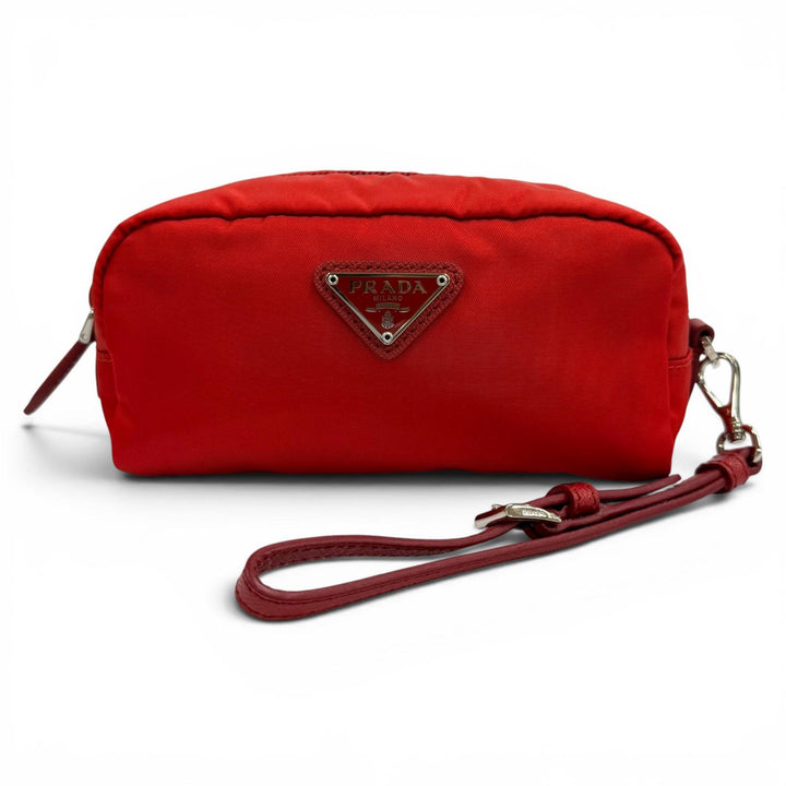 未使用品★PRADA プラダ 1NE175 VELA Re-Nylon ミニポーチ ROSSO トライアングルロゴプレート 化粧ポーチ イタリア製 レディース