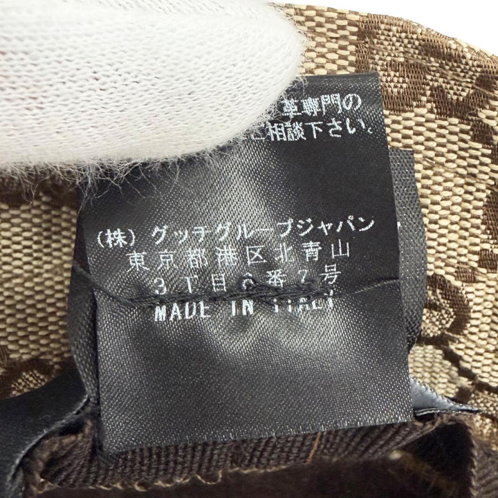 未使用品△GUCCI グッチ ロゴレザーパッチ GGキャンバス ウェブライン バケットハット 帽子 ベージュ M イタリア製 正規品 レディース