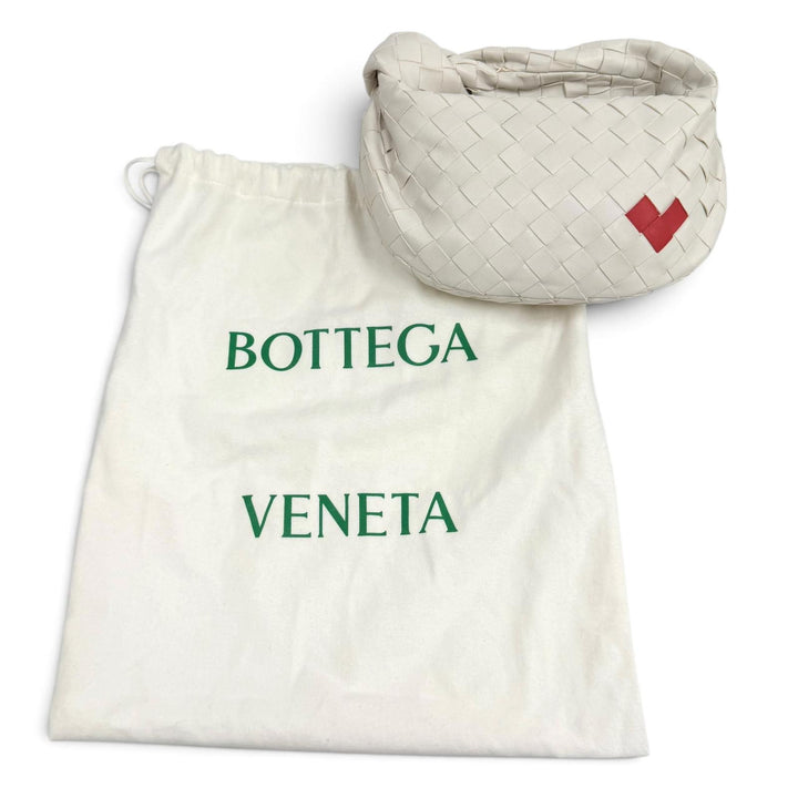 美品★BOTTEGAVENETA ボッテガヴェネタ 777607 ミニ ジョディ ハート イントレチャート レザー ハンドバッグ ホワイト レッド 伊製