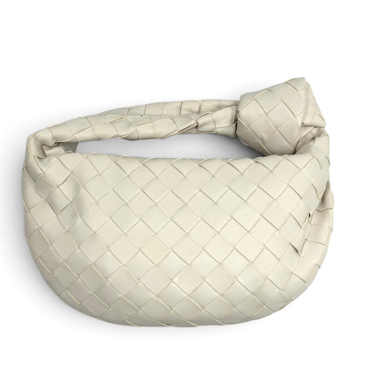美品★BOTTEGAVENETA ボッテガヴェネタ 777607 ミニ ジョディ ハート イントレチャート レザー ハンドバッグ ホワイト レッド 伊製