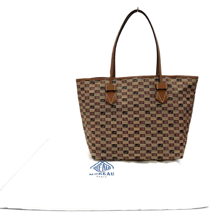美品☆MOREAU PARIS モローパリ サントロペ MM トートバッグ コーティングキャンバス レザー ハンドバッグ ブラウン レディース 保存袋付