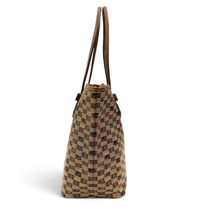 美品☆MOREAU PARIS モローパリ サントロペ MM トートバッグ コーティングキャンバス レザー ハンドバッグ ブラウン レディース 保存袋付