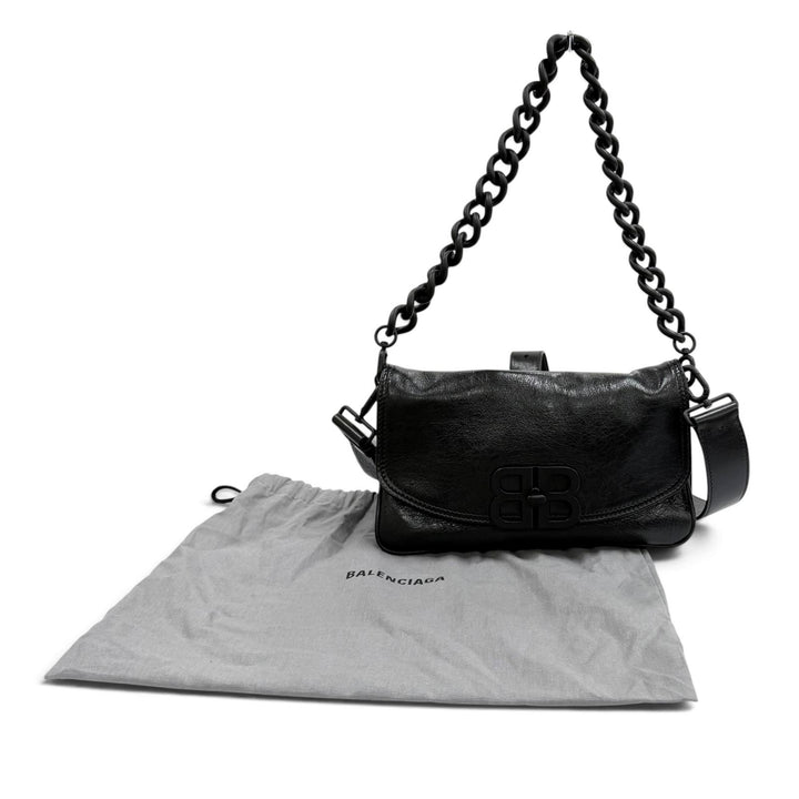 美品★BALENCIAGA バレンシアガ 748598 BBソフト レザー 2WAY ショルダーバッグ ブラック イタリア製 レディース 保存袋付き