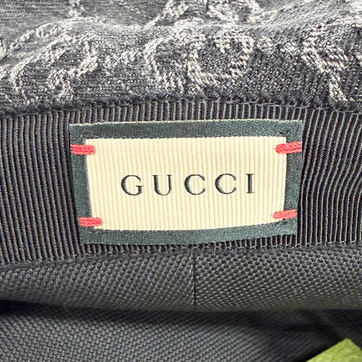 極美品△GUCCI グッチ 768647 コットン GGマーモント ロゴ レザートリミング バケットハット 帽子 ブラック S 56cm 正規品 保存袋付き