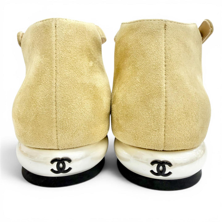極美品△CHANEL シャネル G39281 メリージェーン スウェードレザー ココマーク アンクルストラップ バイカラー フラットパンプス 36 伊製