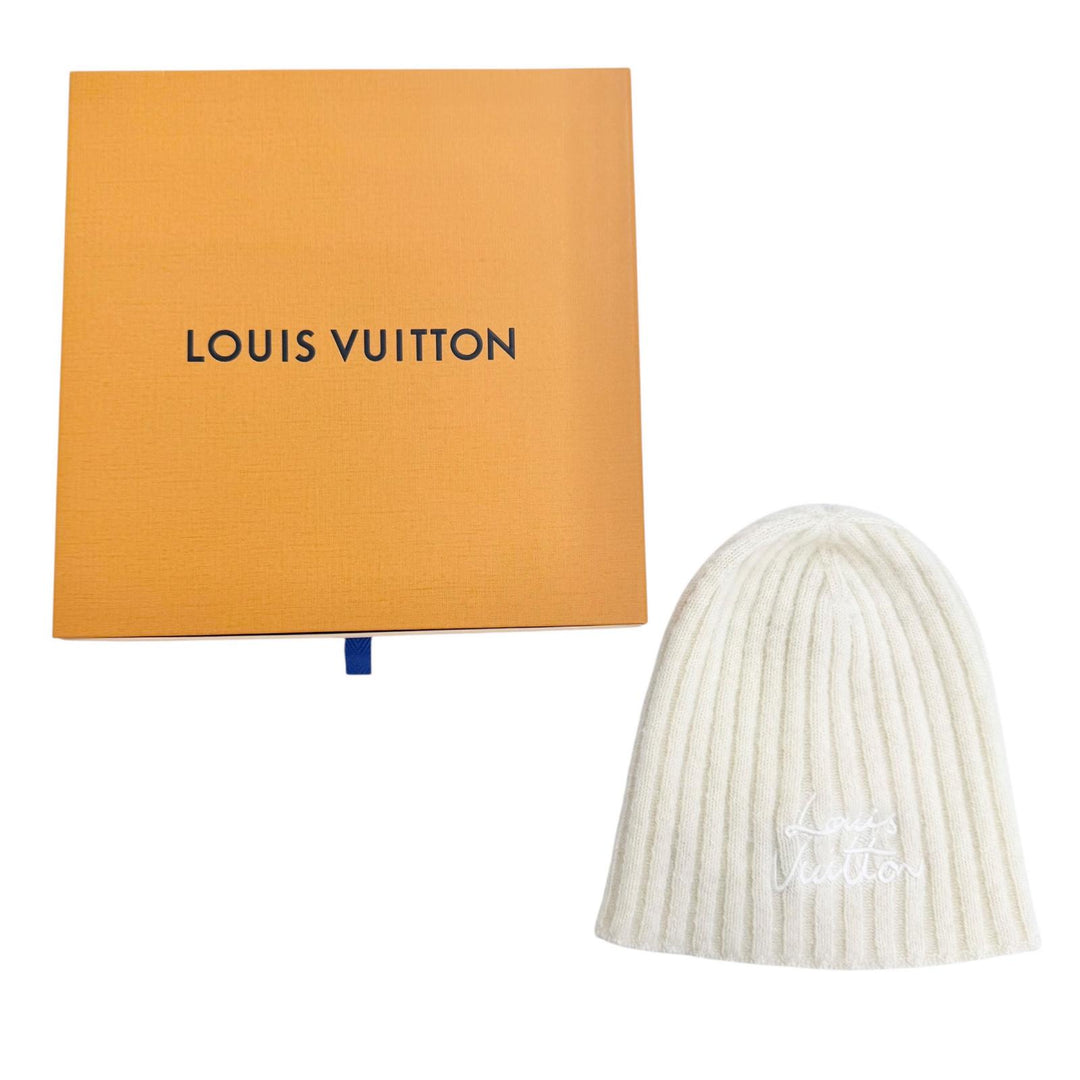 極美品△LOUIS VUITTON ルイヴィトン 2025年 M97803 ビーニー LVスクリプト モヘア ナイロン ロゴ刺繍 ニット帽 ニットキャップ S 正規品