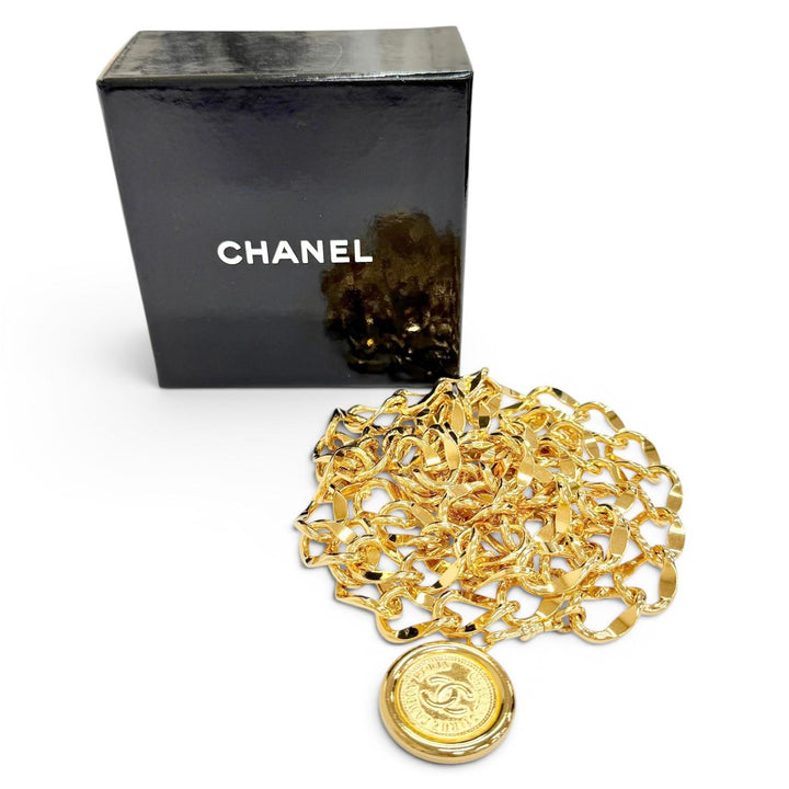 美品△CHANEL シャネル ヴィンテージ 31 RUE CAMBON GP ココマーク コインモチーフ チェーン ベルト ゴールド レディース 箱付き