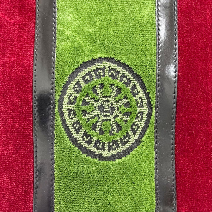 極美品△Roberta di Camerino ロベルタ ディ カメリーノ カラベラ ベロア レザー ダレスバッグ ハンドバッグ レッド グリーン 伊製 袋付