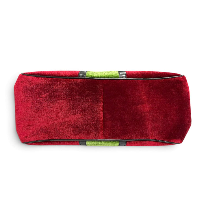 極美品△Roberta di Camerino ロベルタ ディ カメリーノ カラベラ ベロア レザー ダレスバッグ ハンドバッグ レッド グリーン 伊製 袋付