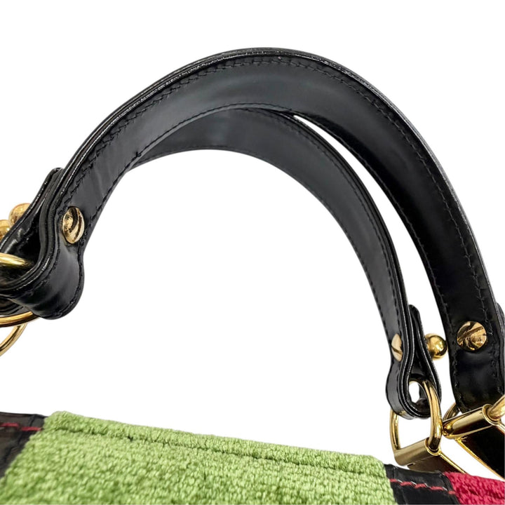 極美品△Roberta di Camerino ロベルタ ディ カメリーノ カラベラ ベロア レザー ダレスバッグ ハンドバッグ レッド グリーン 伊製 袋付