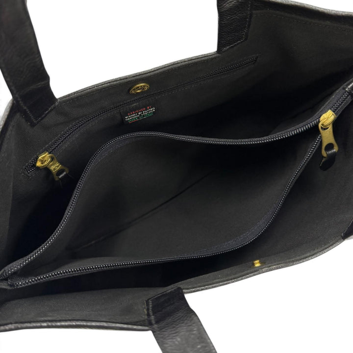 極美品☆IL BISONTE イルビゾンテ ロゴ刻印 オールレザー ハンドバッグ トートバッグ ブラック イタリア製 レディース 定価110000円