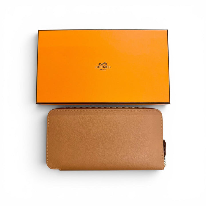 未使用△HERMES エルメス アザップ ロング シルクイン エバーカラー ゴールド シルバー金具 ラウンドファスナー 長財布 W刻印 仏製 箱付