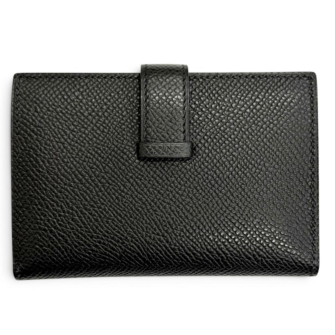 美品△HERMES エルメス ベアン ミニ ヴォーエプソン シルバー金具 コイン入れ有 コンパクトウォレット 二つ折り財布 ブラック K刻印 箱付