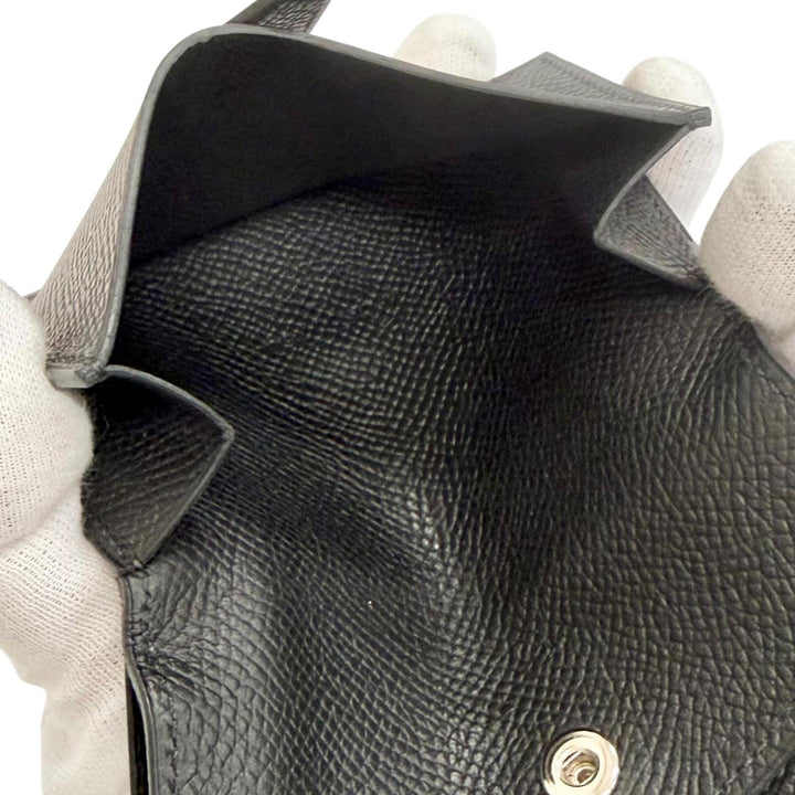 美品△HERMES エルメス ベアン ミニ ヴォーエプソン シルバー金具 コイン入れ有 コンパクトウォレット 二つ折り財布 ブラック K刻印 箱付
