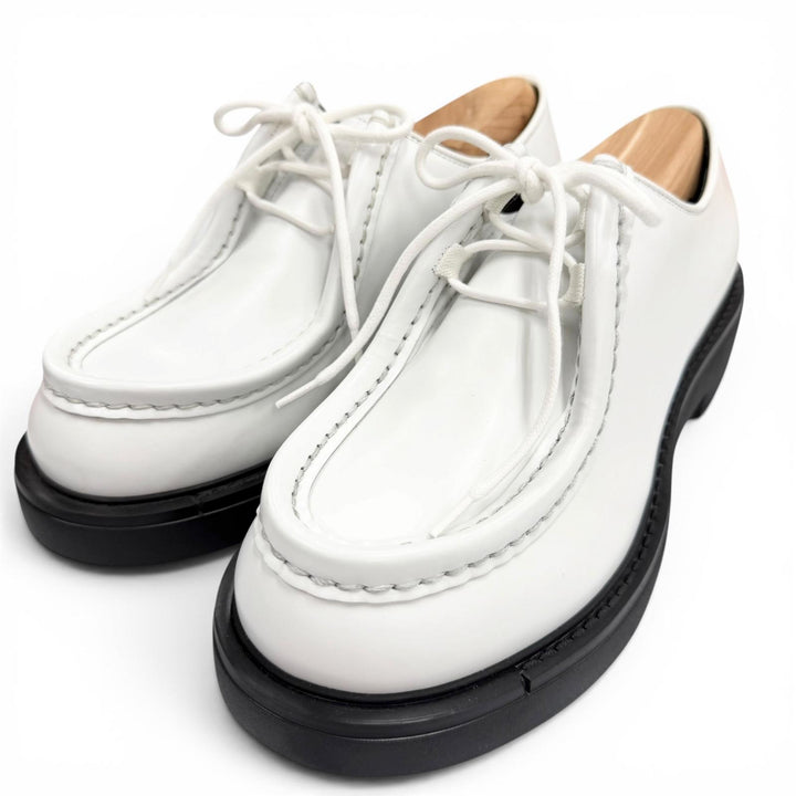 未使用品▼PRADA プラダ 2EG419 ダイアパソン オペークブラッシュドレザー シューズ ホワイト 5.5 (24.5cm) 伊製 メンズ 箱・保存袋付き