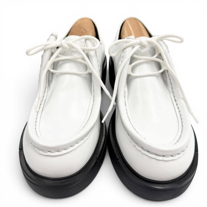 未使用品▼PRADA プラダ 2EG419 ダイアパソン オペークブラッシュドレザー シューズ ホワイト 5.5 (24.5cm) 伊製 メンズ 箱・保存袋付き