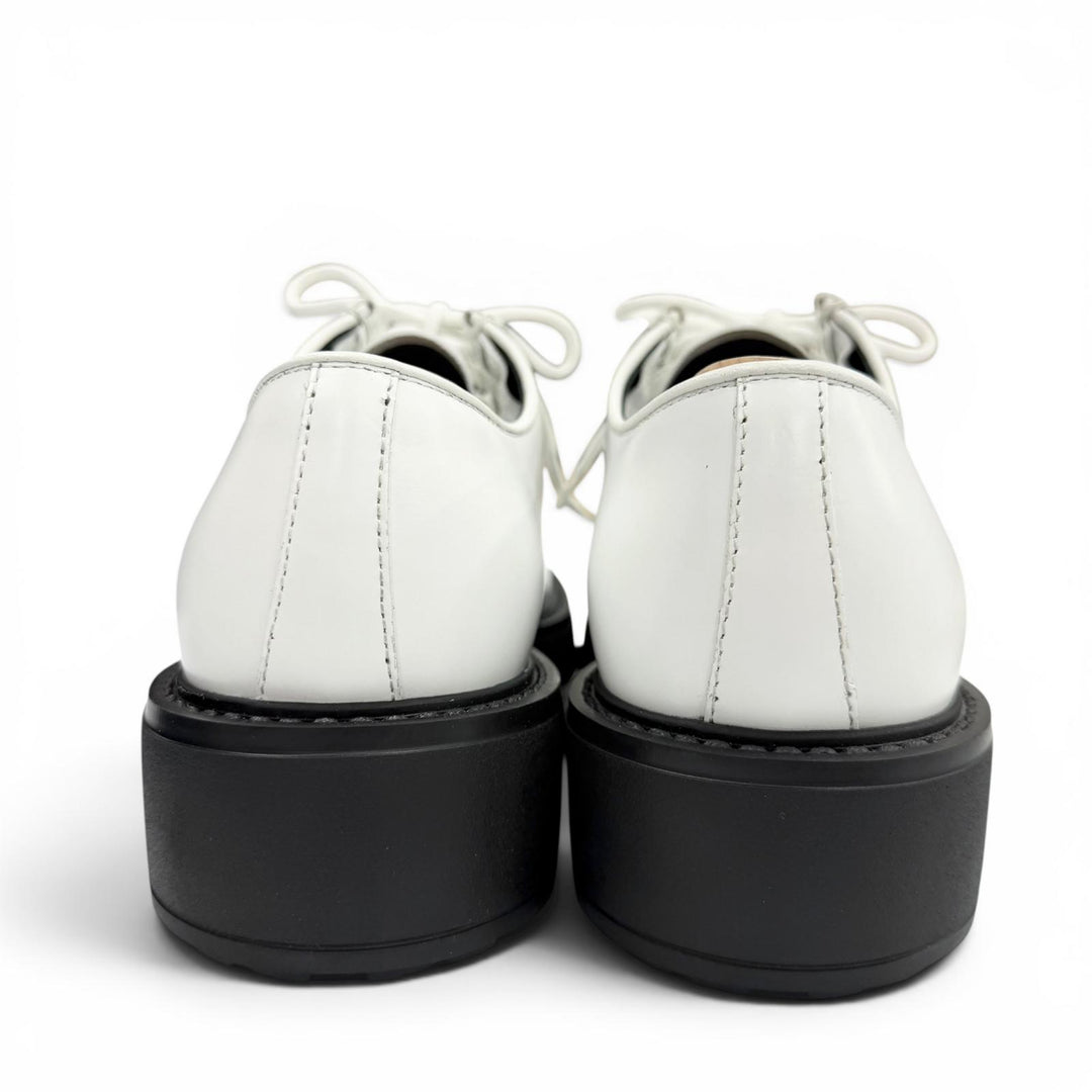 未使用品▼PRADA プラダ 2EG419 ダイアパソン オペークブラッシュドレザー シューズ ホワイト 5.5 (24.5cm) 伊製 メンズ 箱・保存袋付き