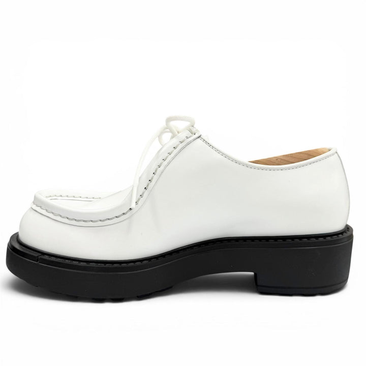 未使用品▼PRADA プラダ 2EG419 ダイアパソン オペークブラッシュドレザー シューズ ホワイト 5.5 (24.5cm) 伊製 メンズ 箱・保存袋付き
