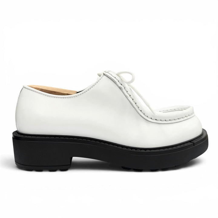 未使用品▼PRADA プラダ 2EG419 ダイアパソン オペークブラッシュドレザー シューズ ホワイト 5.5 (24.5cm) 伊製 メンズ 箱・保存袋付き