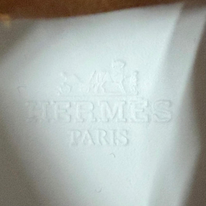 美品★HERMES エルメス フレッシュ レザーロゴパッチ レースアップ ショートブーツ ホワイト オレンジ 36.5 イタリア製 レディース