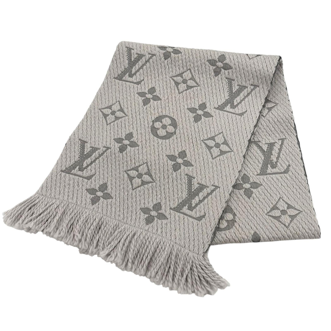 美品★LOUIS VUITTON ルイヴィトン M74742 エシャルプロゴマニア ウール シルク混 グリペルル フリンジ マフラー イタリア製 正規品