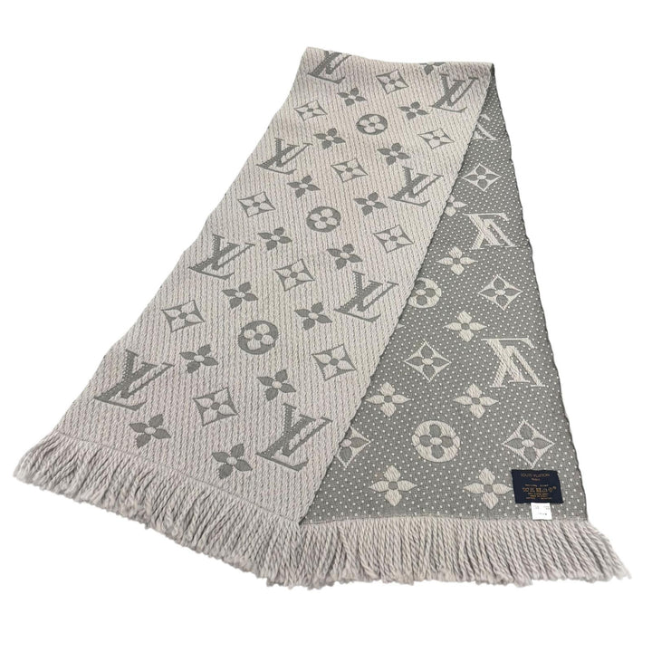 美品★LOUIS VUITTON ルイヴィトン M74742 エシャルプロゴマニア ウール シルク混 グリペルル フリンジ マフラー イタリア製 正規品