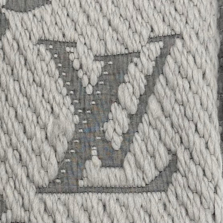 美品★LOUIS VUITTON ルイヴィトン M74742 エシャルプロゴマニア ウール シルク混 グリペルル フリンジ マフラー イタリア製 正規品