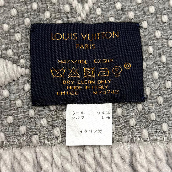 美品★LOUIS VUITTON ルイヴィトン M74742 エシャルプロゴマニア ウール シルク混 グリペルル フリンジ マフラー イタリア製 正規品