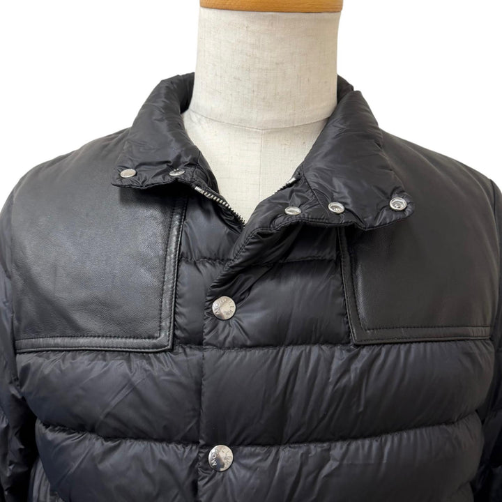 美品□MONCLER モンクレール 20-21AW BOUTMY GIUBBOTTO レザー切り替え WZIP ロゴワッペン ライトダウンジャケット ブラック 1 正規品