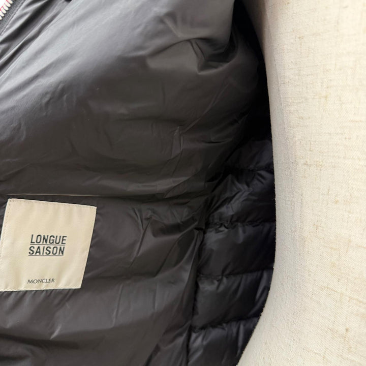 美品□MONCLER モンクレール 20-21AW BOUTMY GIUBBOTTO レザー切り替え WZIP ロゴワッペン ライトダウンジャケット ブラック 1 正規品