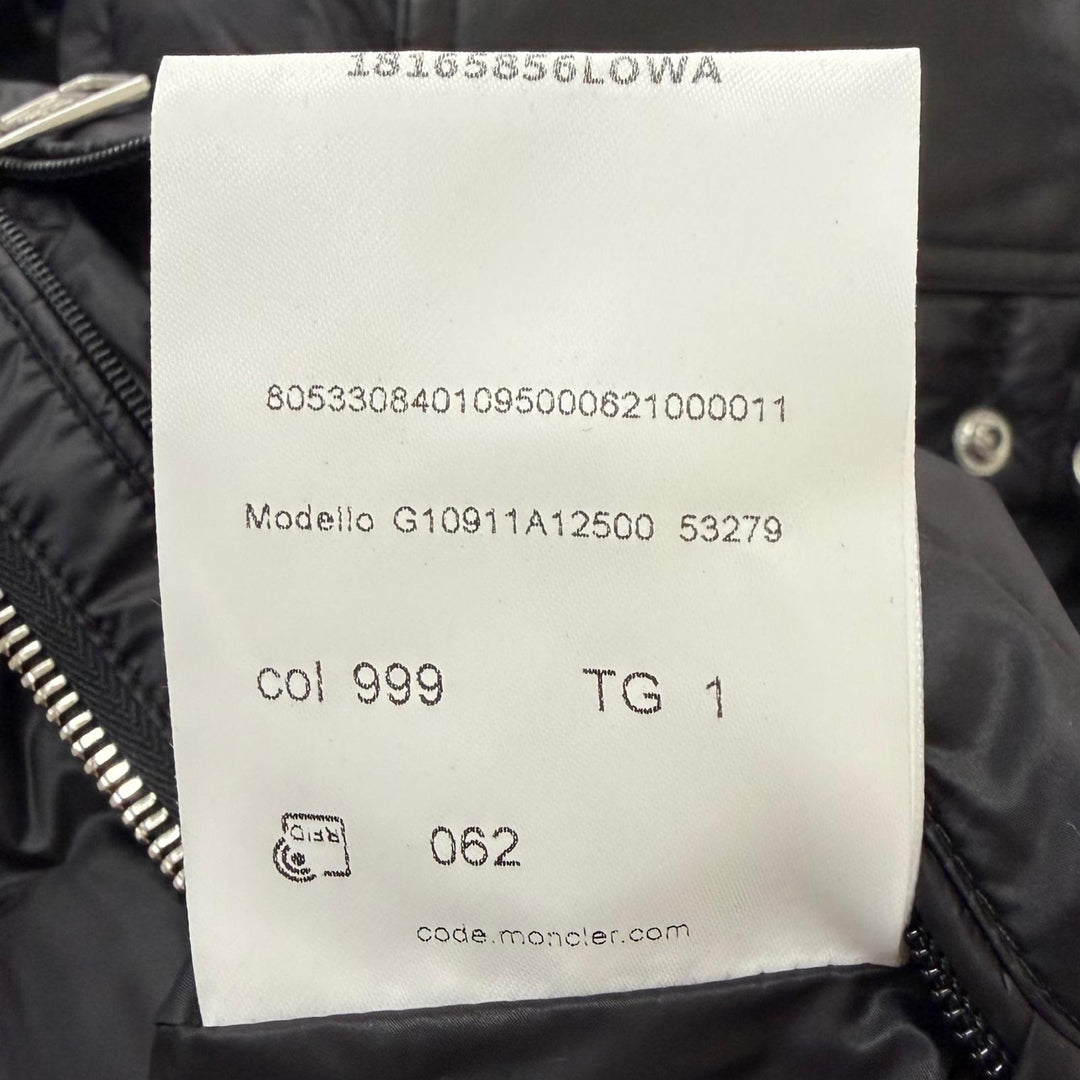 美品□MONCLER モンクレール 20-21AW BOUTMY GIUBBOTTO レザー切り替え WZIP ロゴワッペン ライトダウンジャケット ブラック 1 正規品