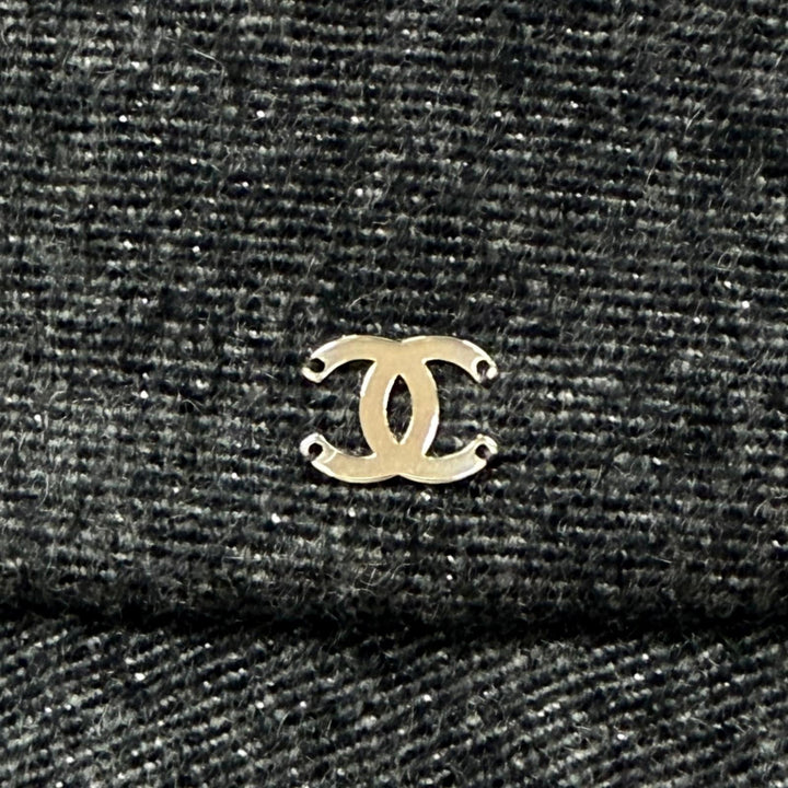 未使用品△CHANEL シャネル 21B カシミヤ ウール ココマーク ラメ糸入り バケットハット 帽子 グレー シルバー金具 L イタリア製 正規品