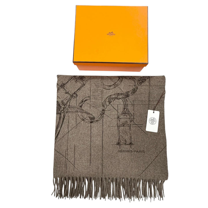 未使用品▼HERMES エルメス カヴァルカドゥール エスキス カシミヤ100% エトゥープ 現行品 フリンジ マフラー 伊製 メンズ 定価272800円
