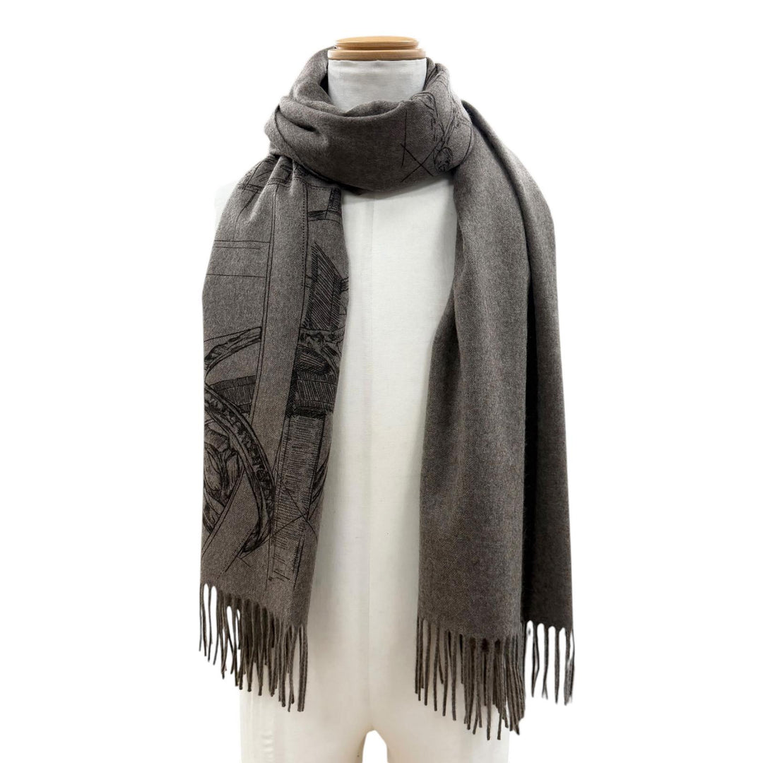 未使用品▼HERMES エルメス カヴァルカドゥール エスキス カシミヤ100% エトゥープ 現行品 フリンジ マフラー 伊製 メンズ 定価272800円